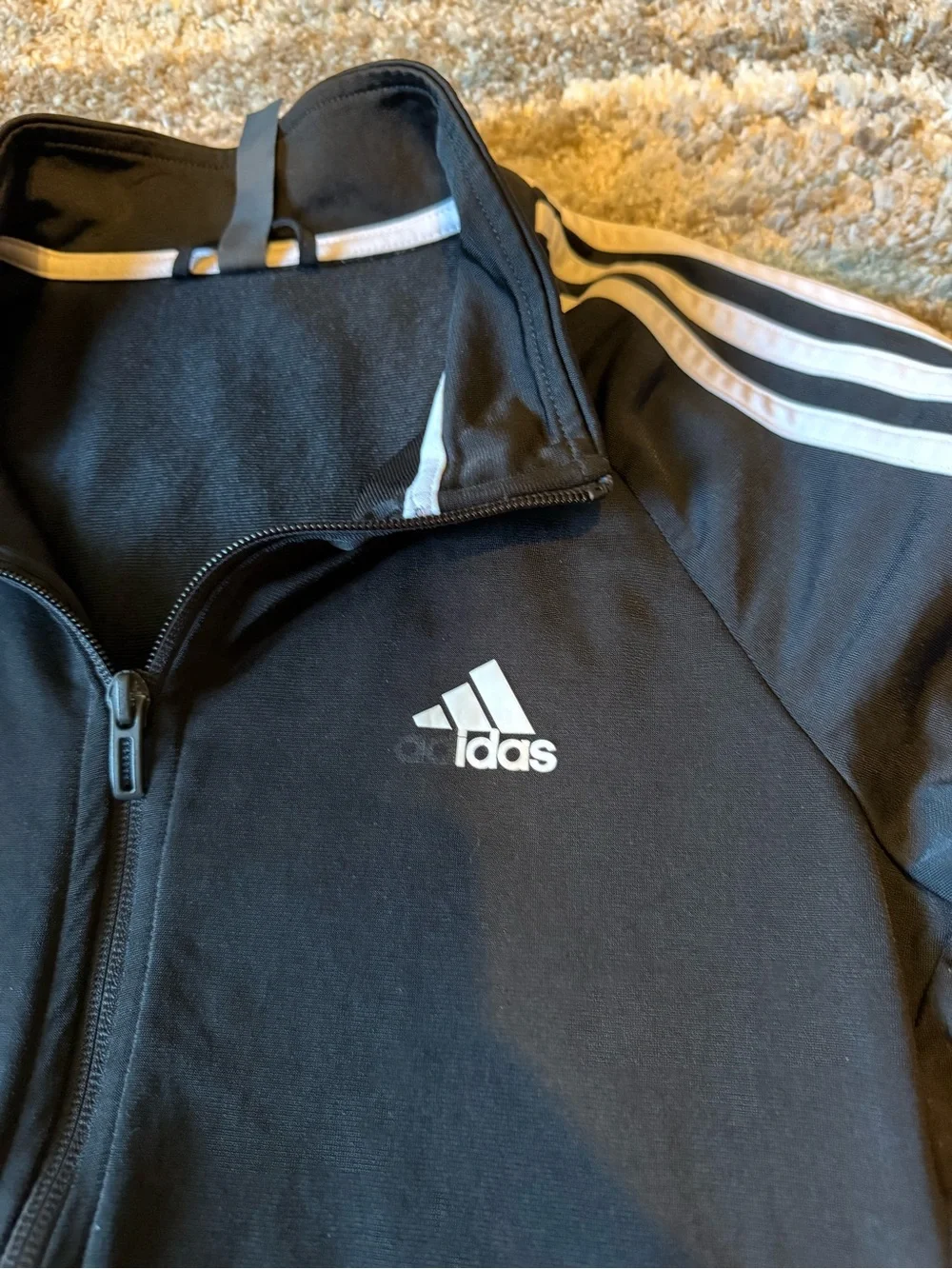 adidas Black Track Jacket with White Three-Stripe